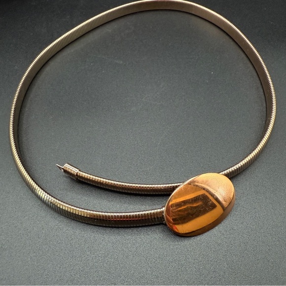 Vintage Gold-Tone Women's Snake Chain Belt with Copper Mod Circle Accent 24in - Picture 3 of 11